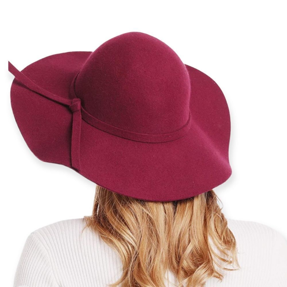 Wine Red Wide Brim Floppy Round Crown Hat NEW